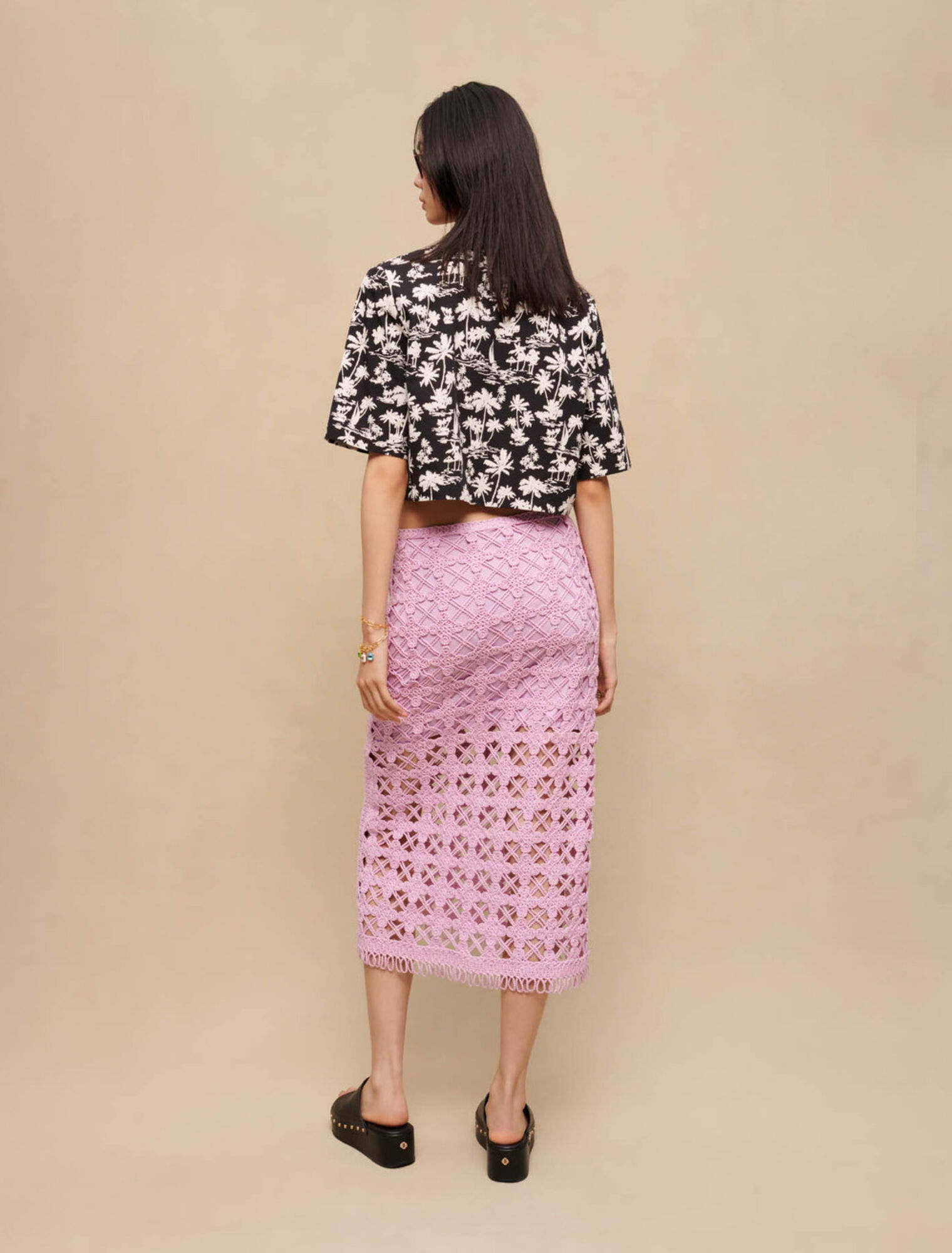 Camicia corta con stampa di palme