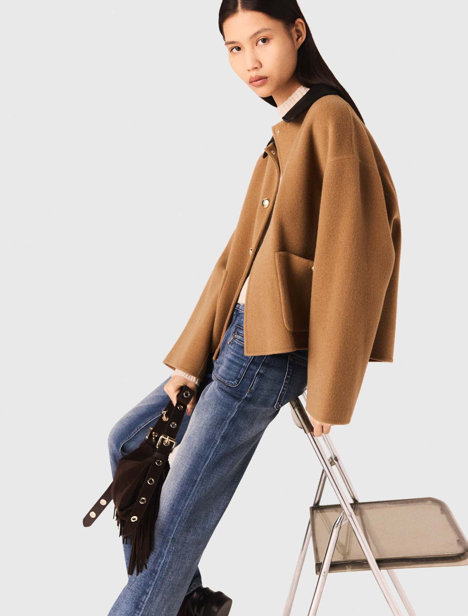 Cappotto double face collo in pelle