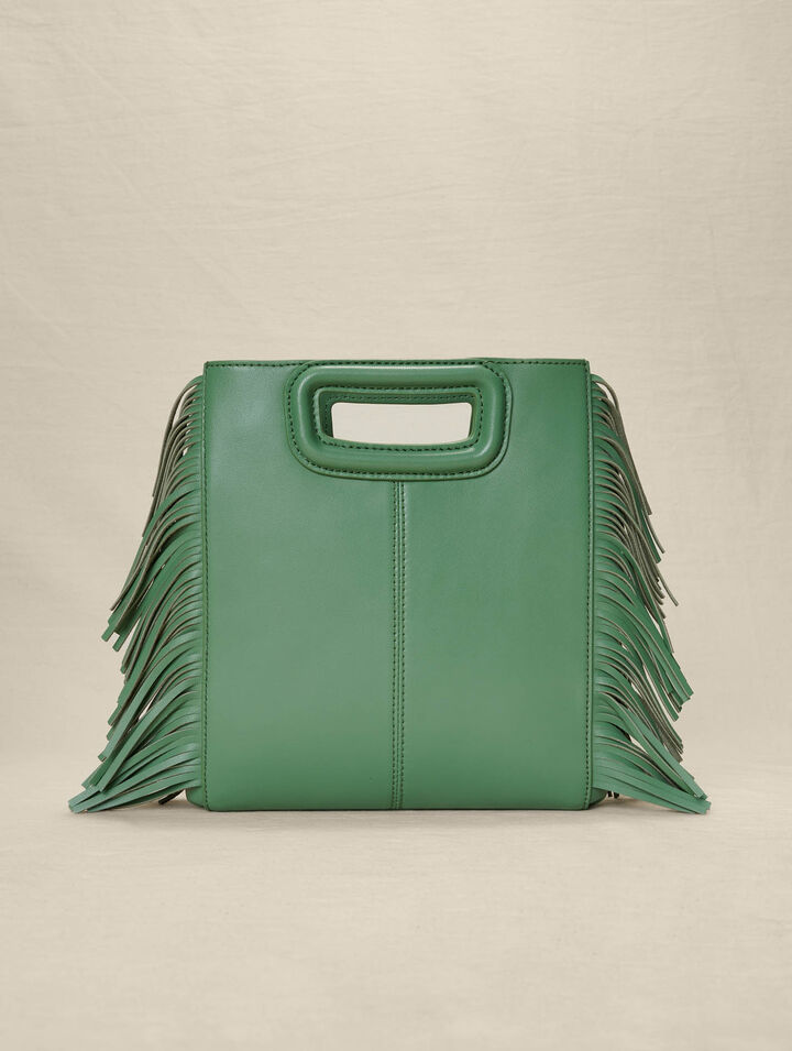Borsa M con frange in pelle traforata