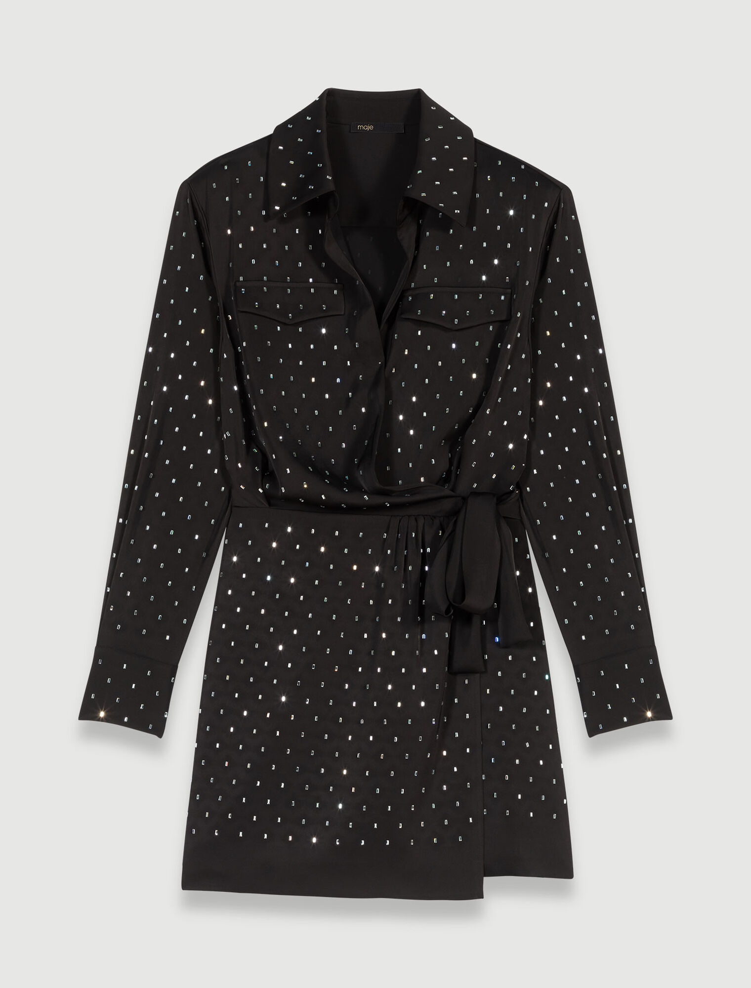 Abito corto satinato con strass