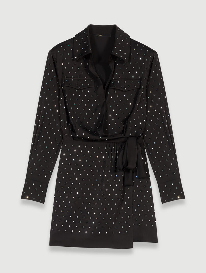 Abito corto satinato con strass