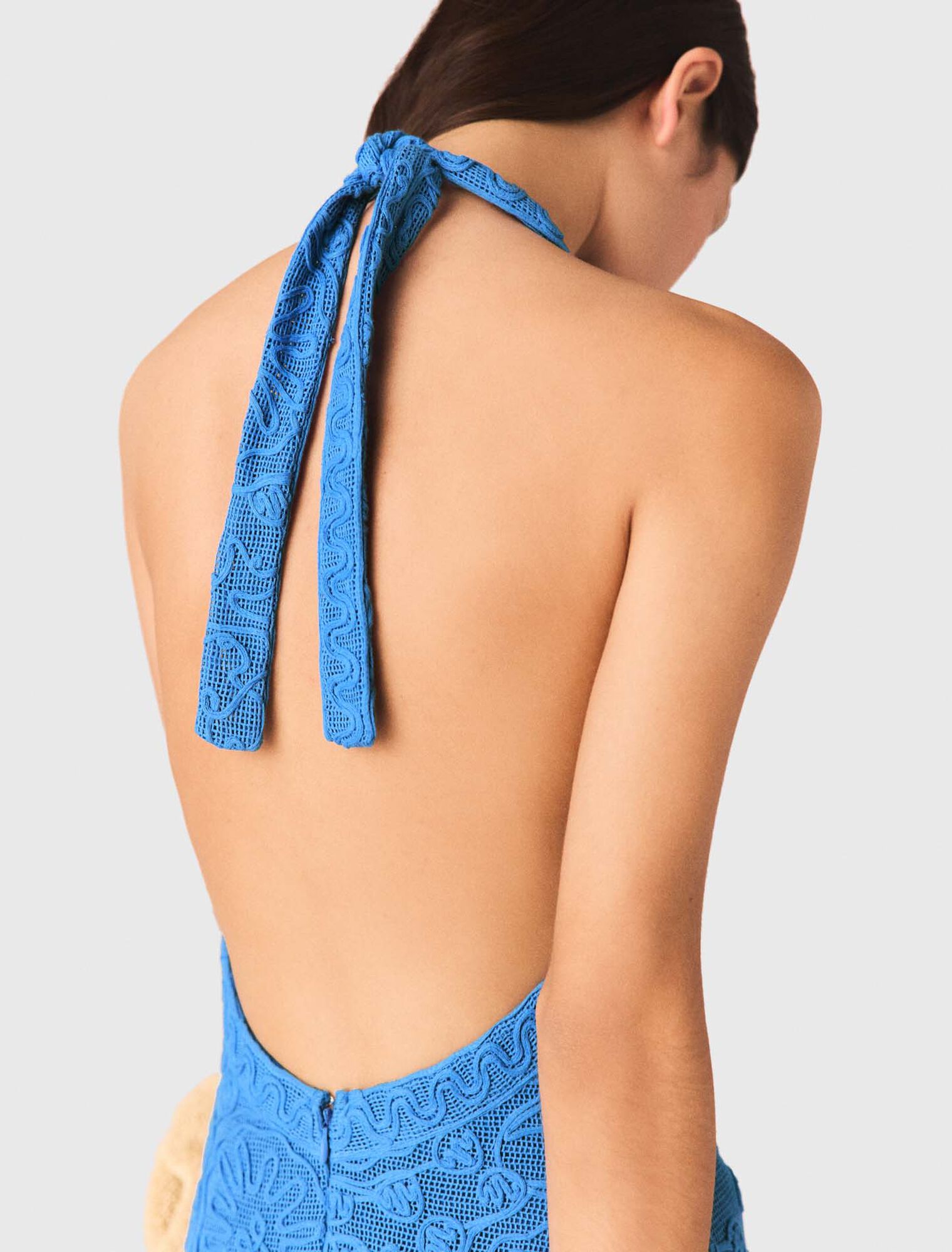 Abito lungo guipure, schiena nuda