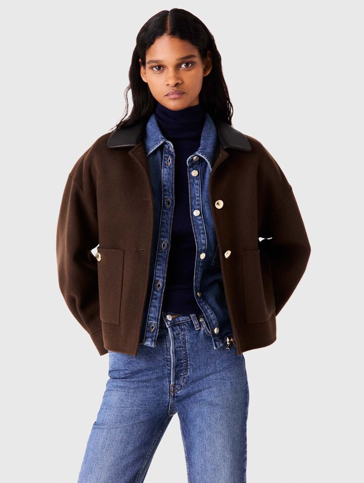 Giacca corta in lana retro pliss&eacute;