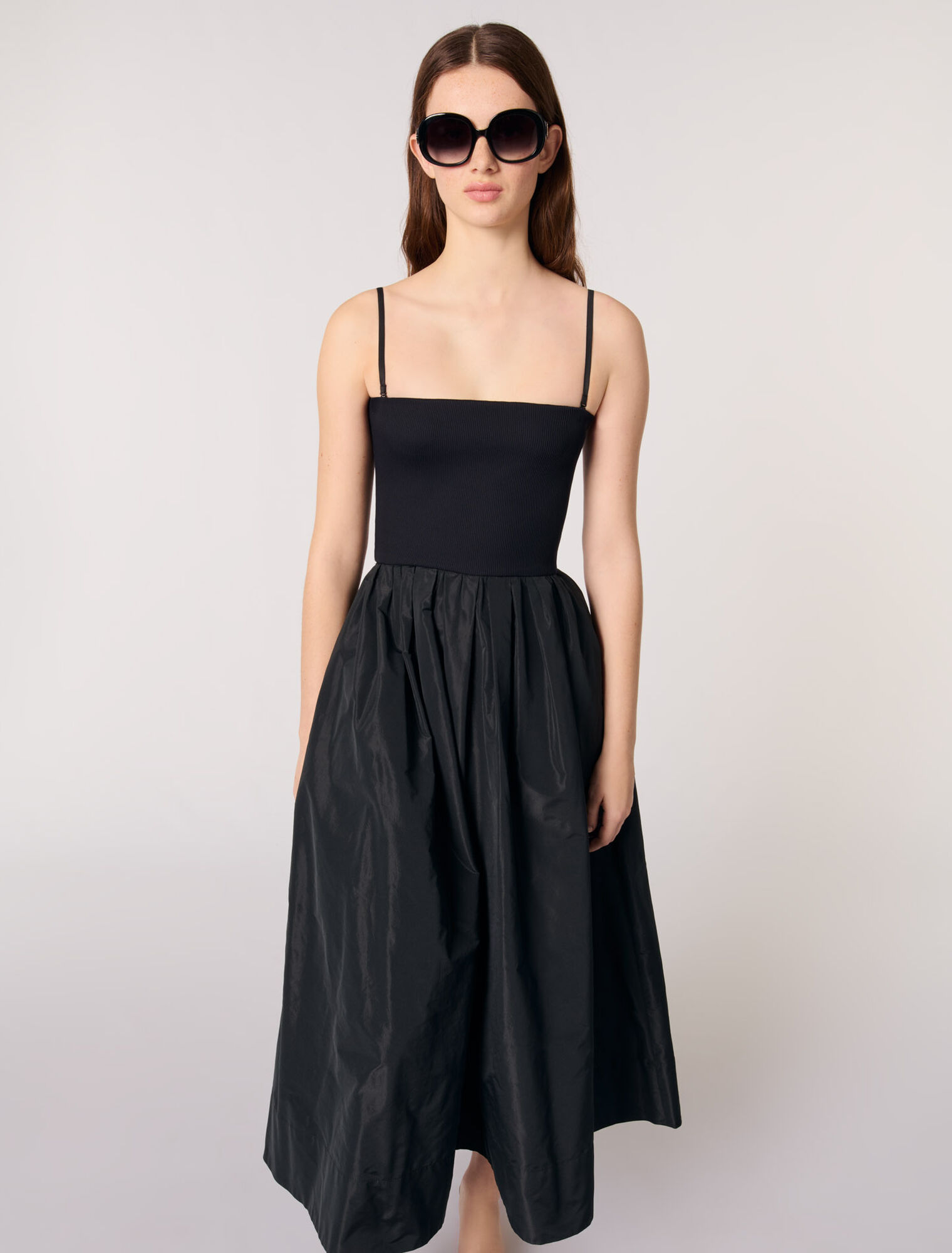 Abito bustier in maglia e taffetà
