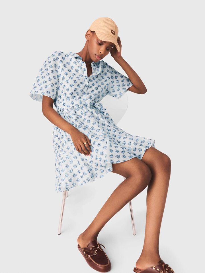 Abito corto stampato in misto lino