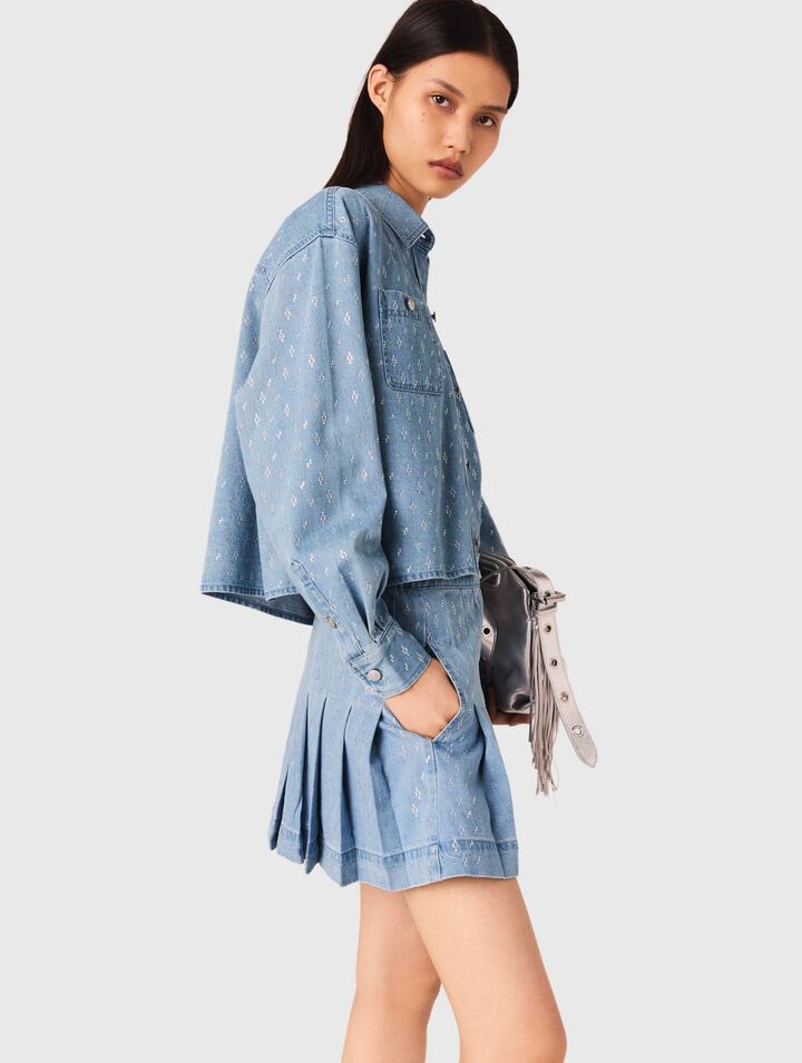 Camicia corta in jeans glitterata