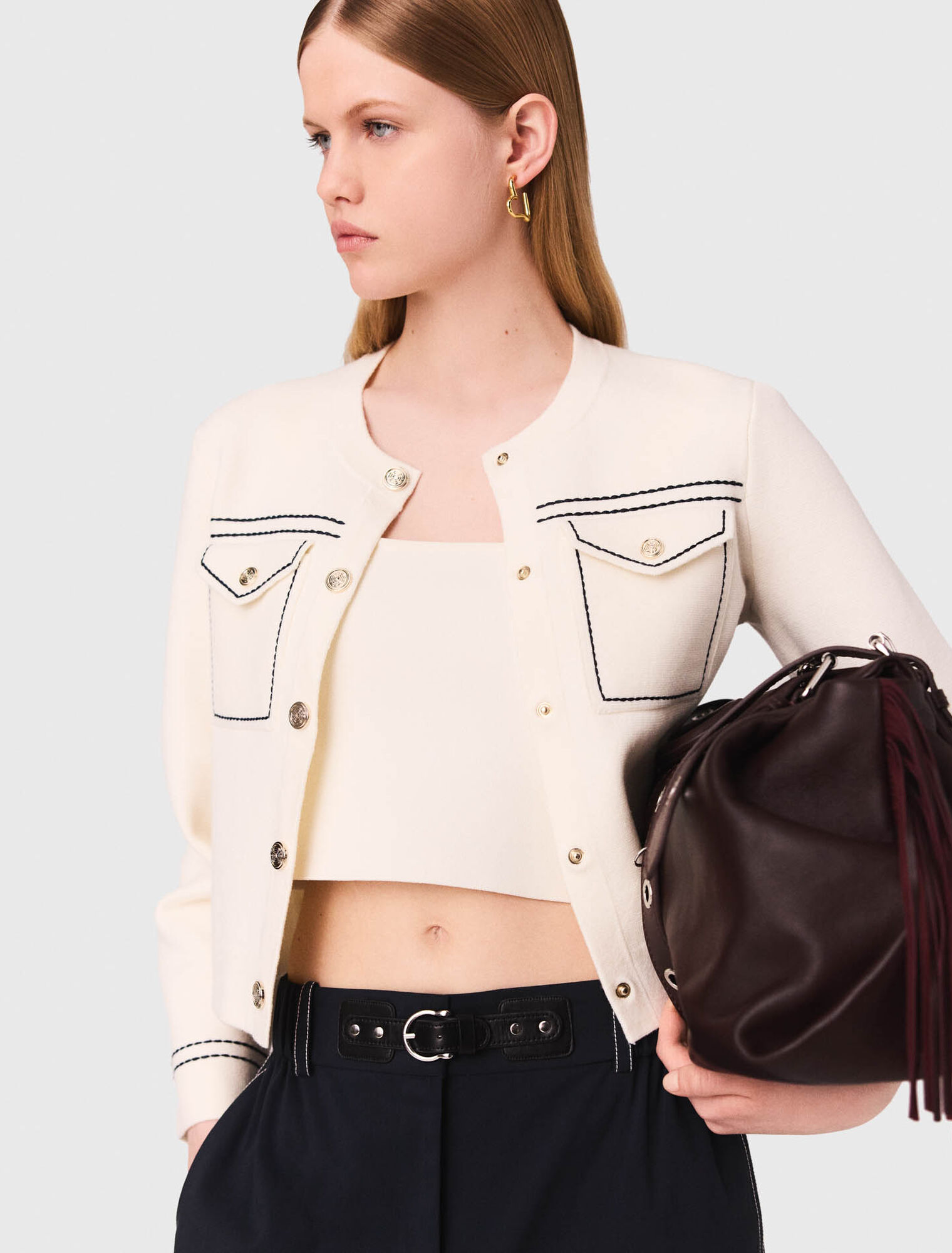 Cardigan corto impunturato