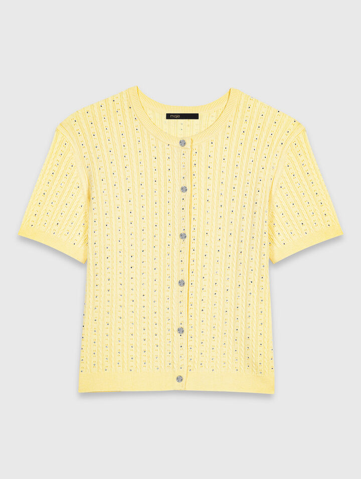 Cardigan a girocollo con strass