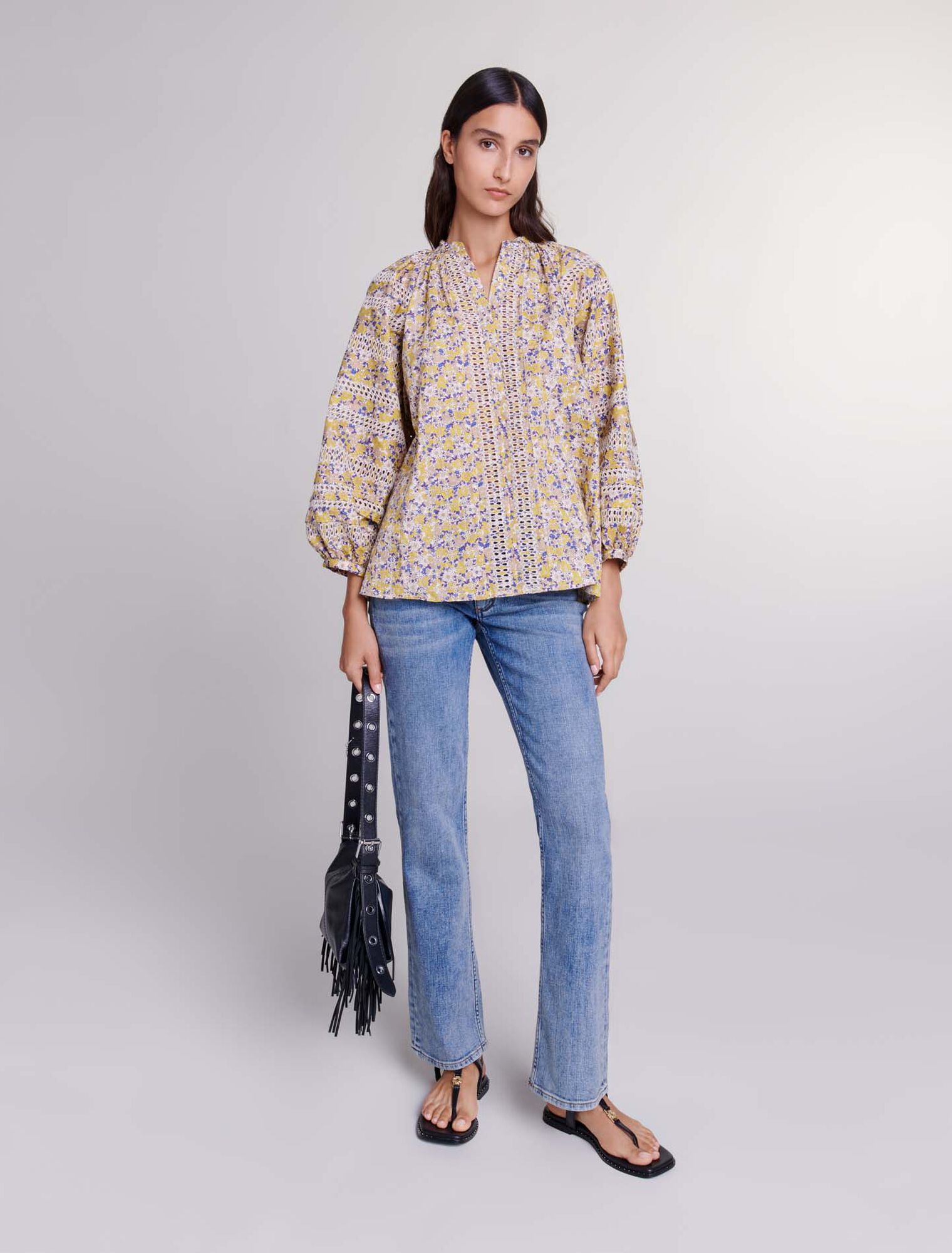 Blusa stampata e ricamata