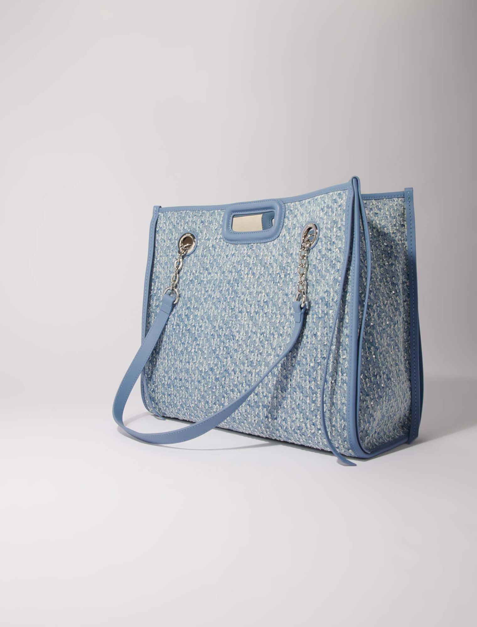 Tote bag in tela di denim e strass