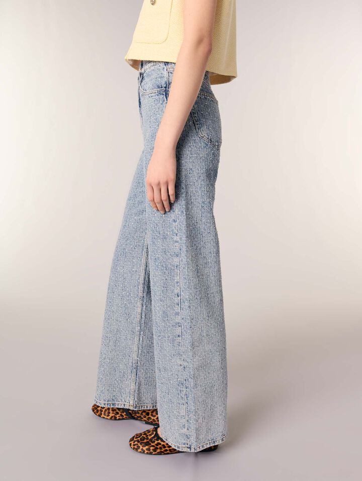 Jeans larghi decorati con strass
