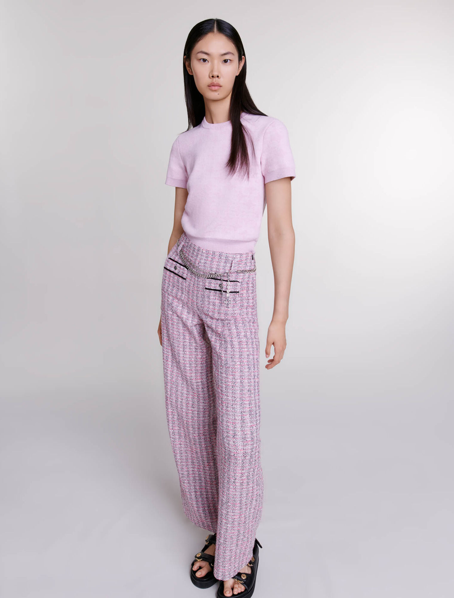 Pantaloni larghi in tweed