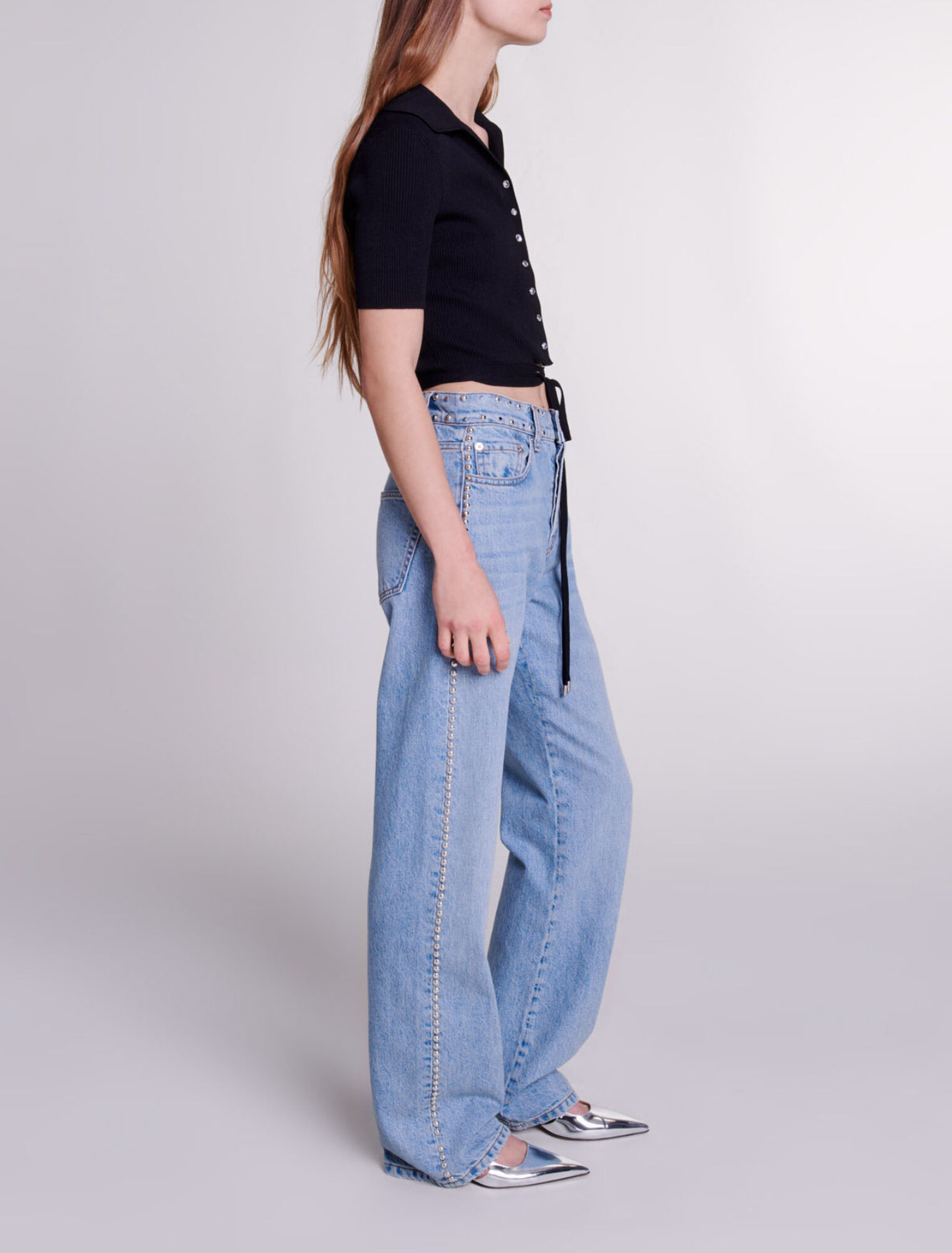 Top corto in maglia con lacci
