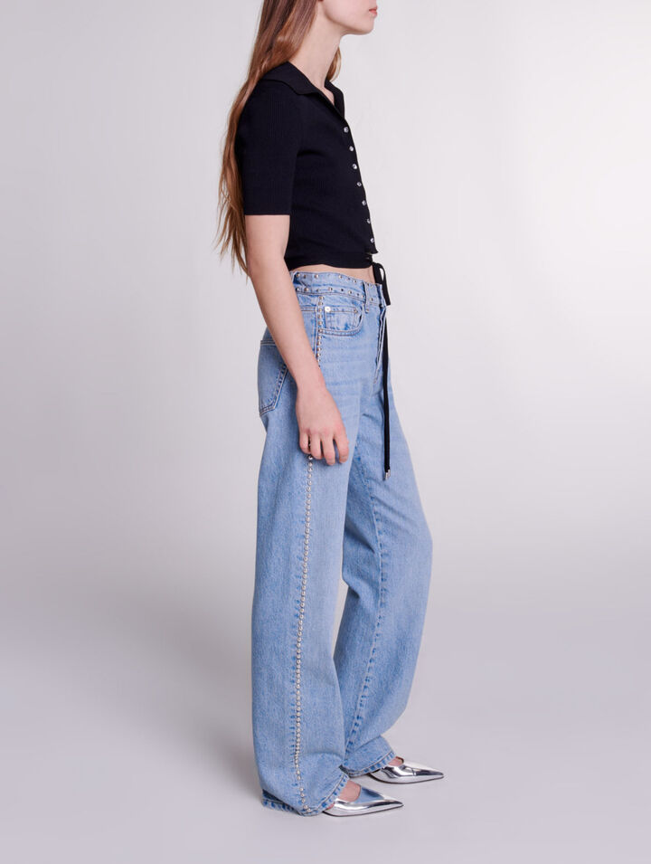 Top corto in maglia con lacci