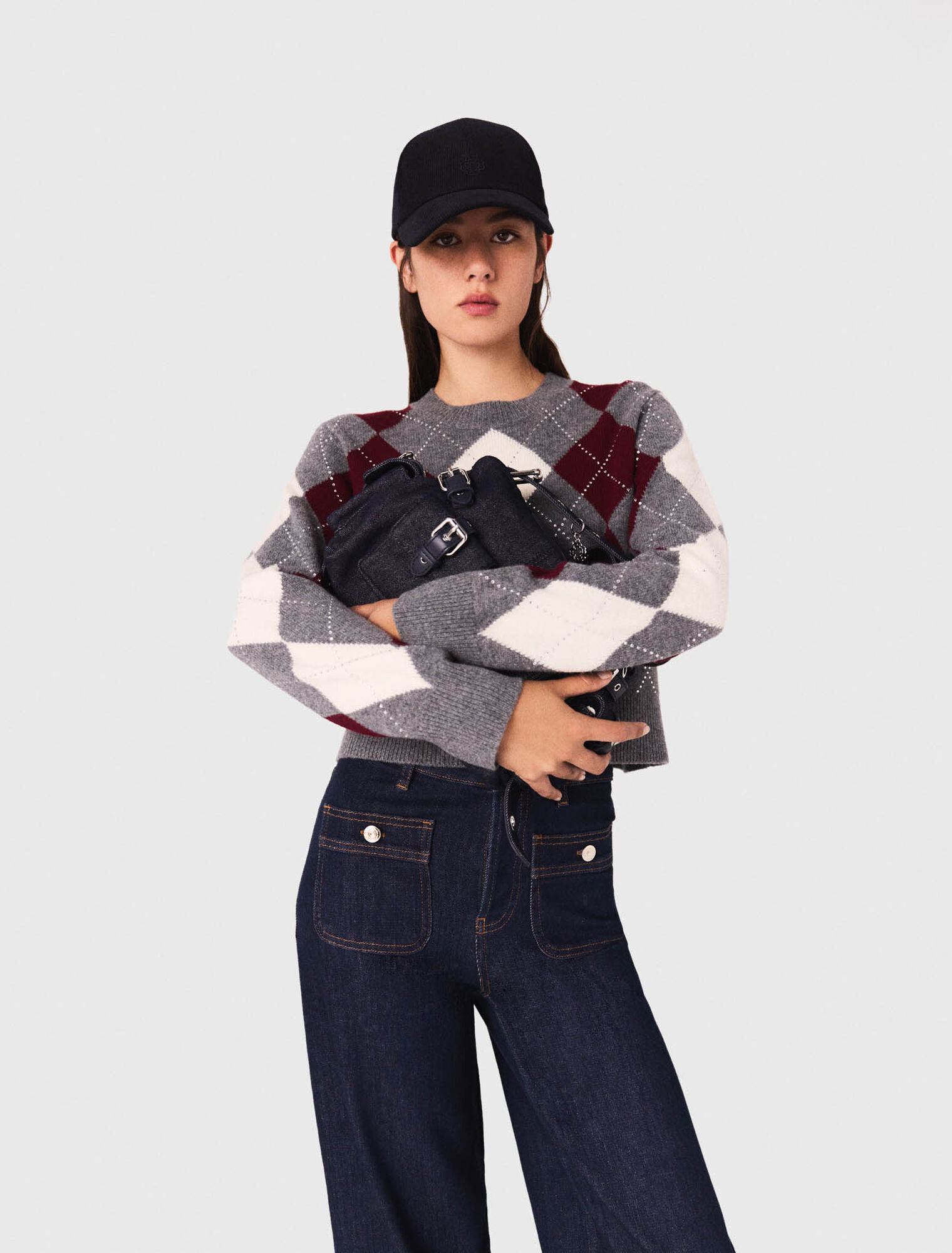 Maglione corto a fantasia argyle