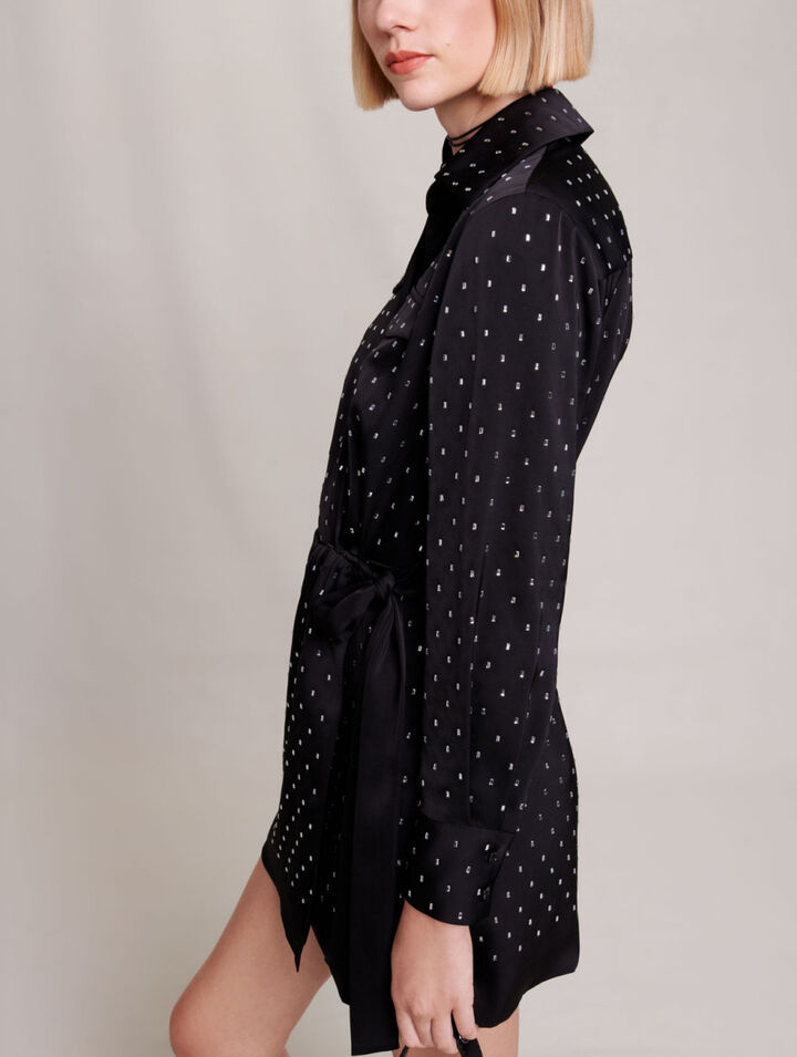 Abito corto satinato con strass