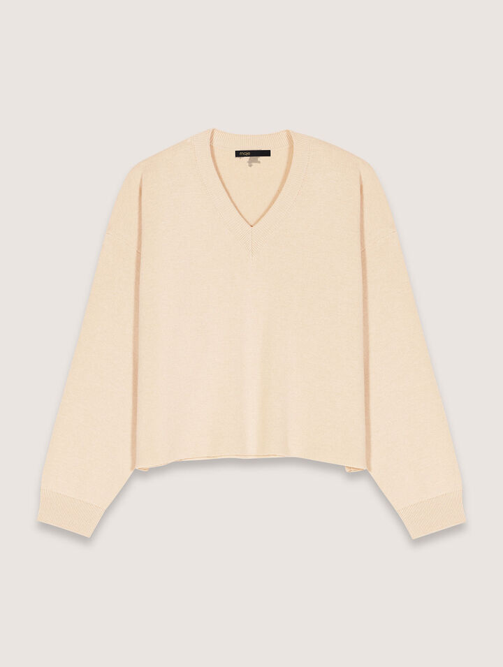 Maglione con scollo a V misto lana