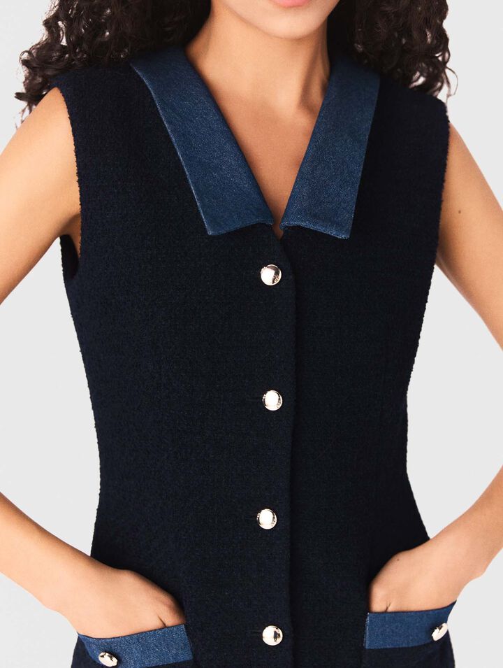 Abito in tweed e dettagli in denim