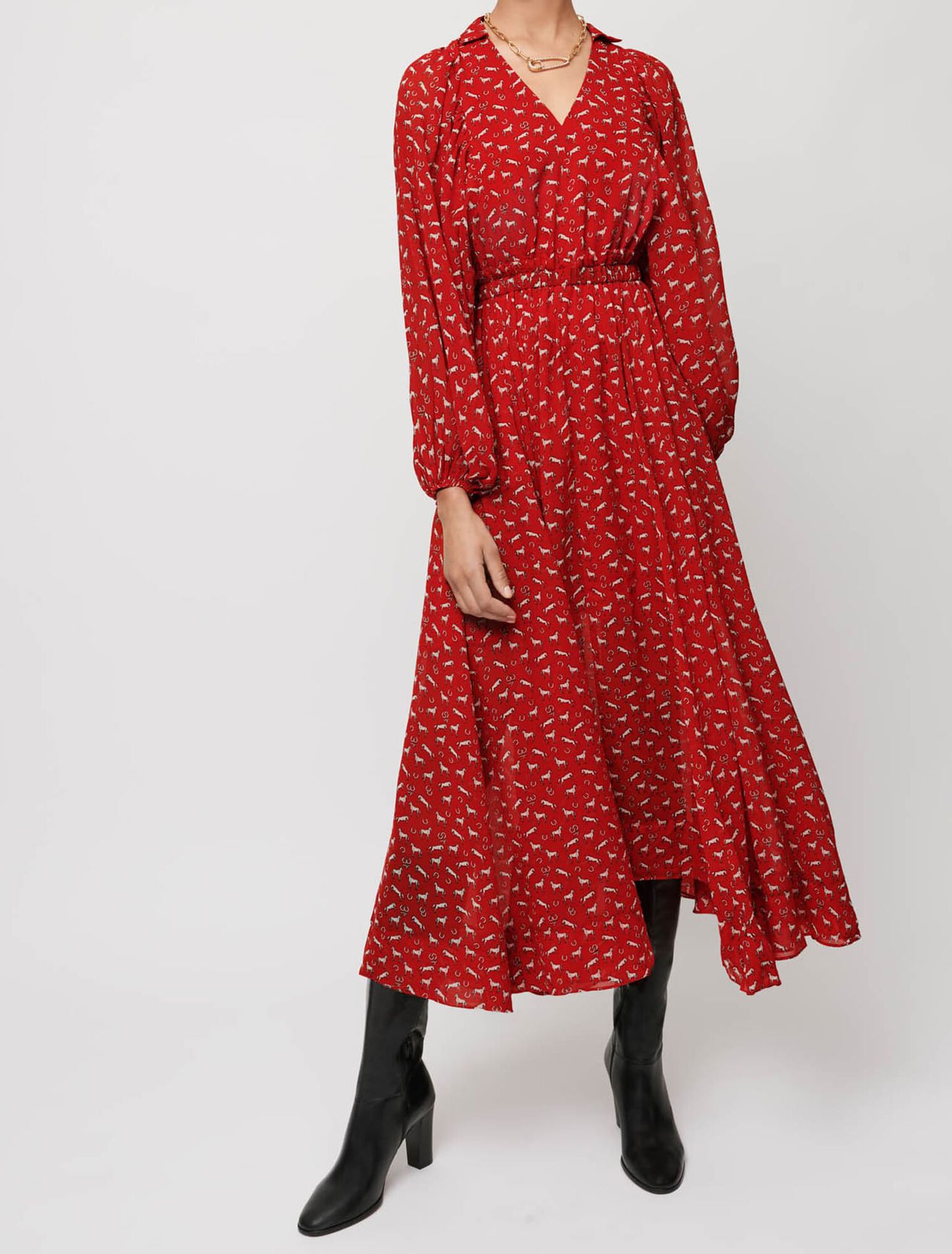 Abito in chiffon con stampa di cavalli