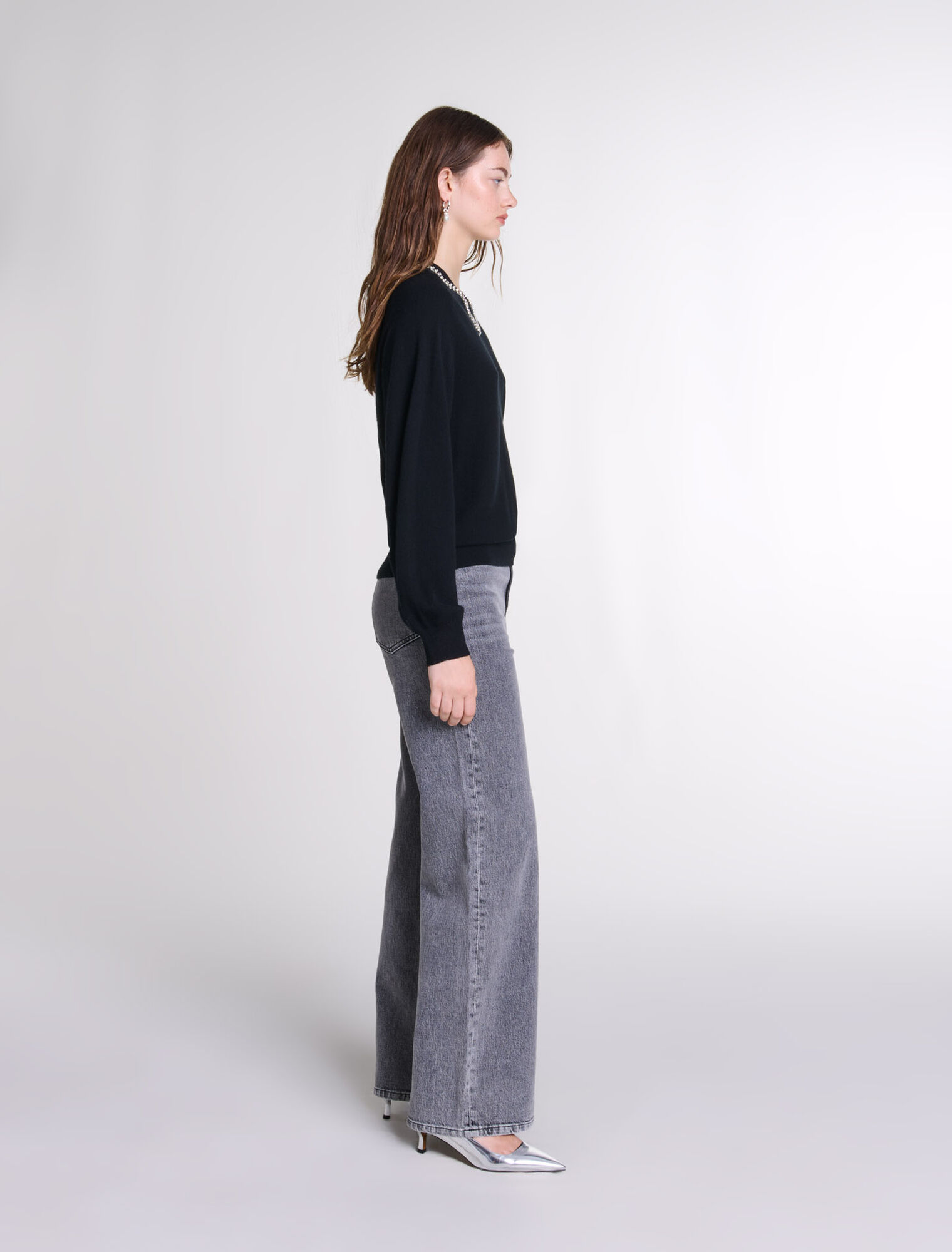 Pullover in maglia con collo strass