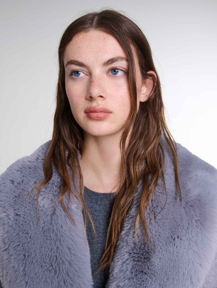 Cappotto lungo collo ecopelliccia