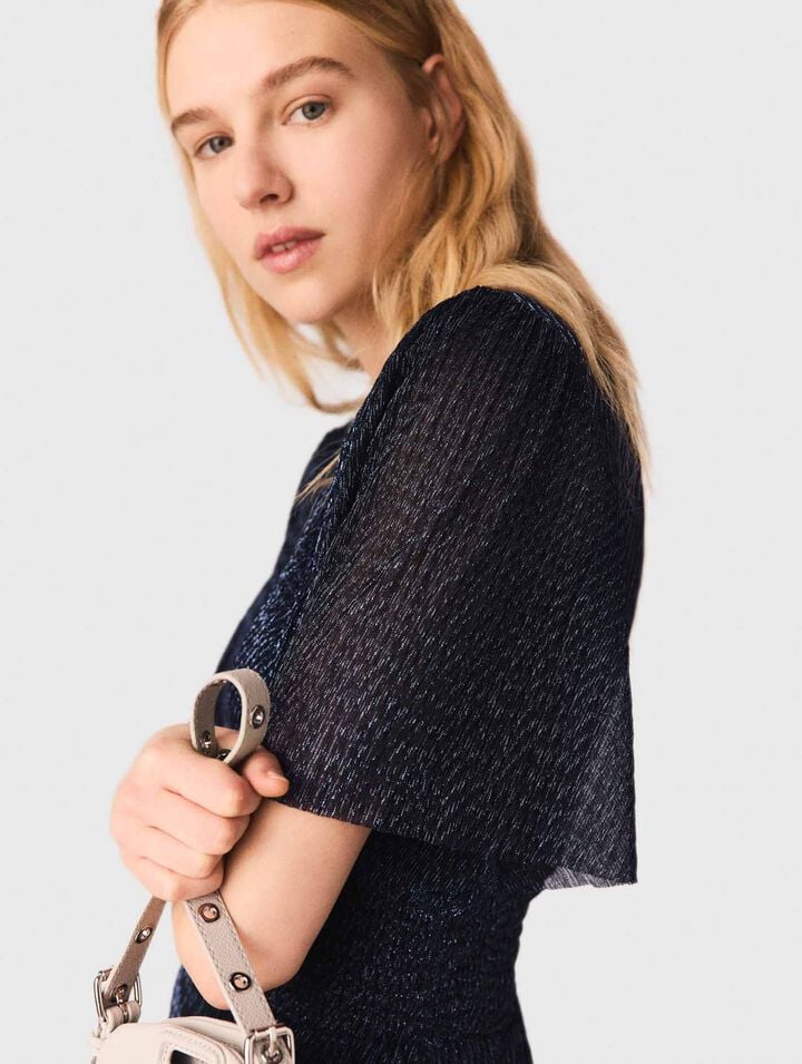 Abito midi metallizzato con balze