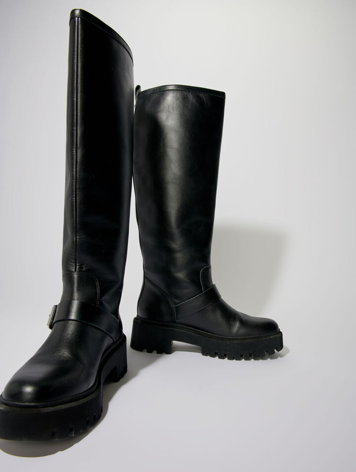 Stivali biker in pelle liscia