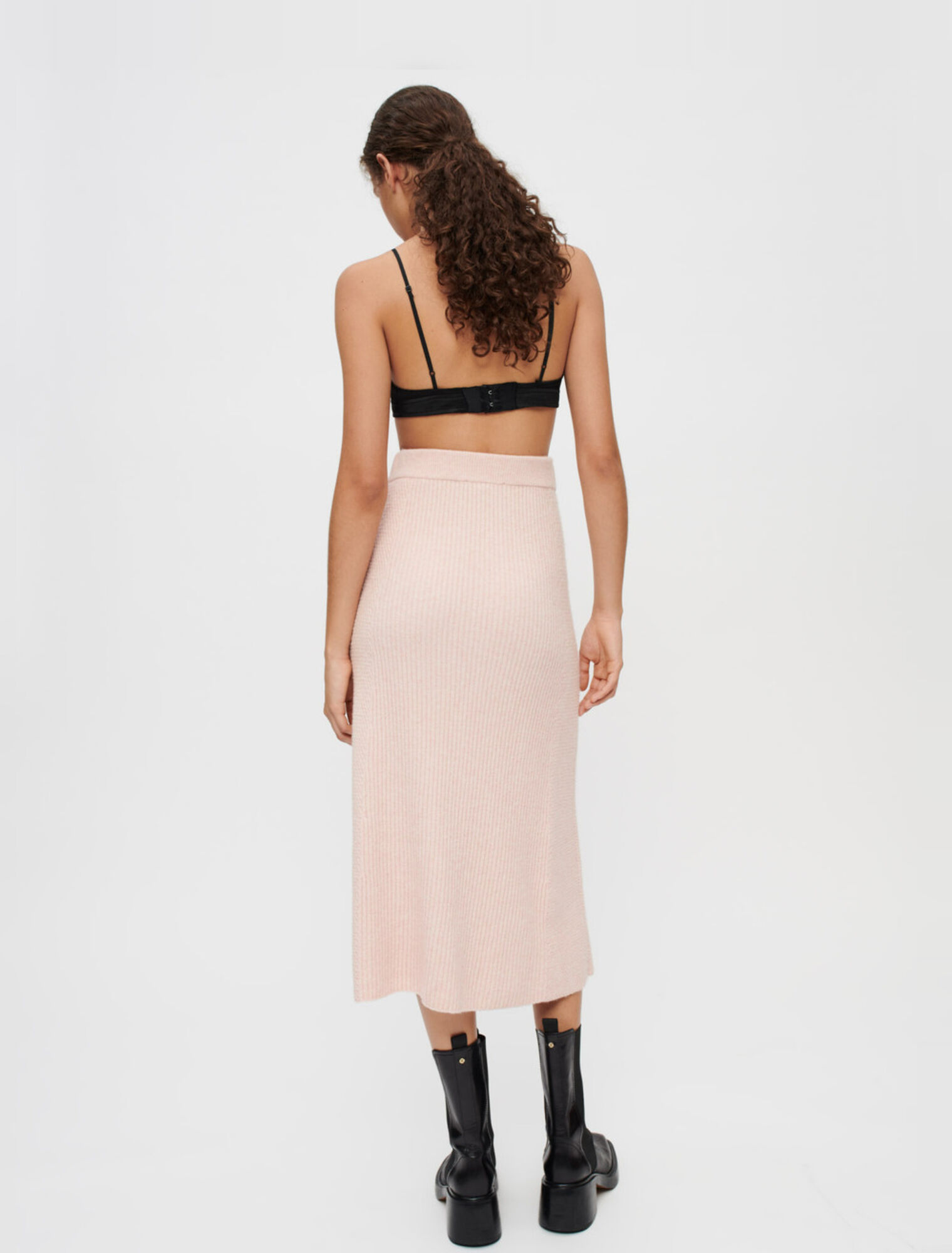 Gonna midi in maglia elastica a coste