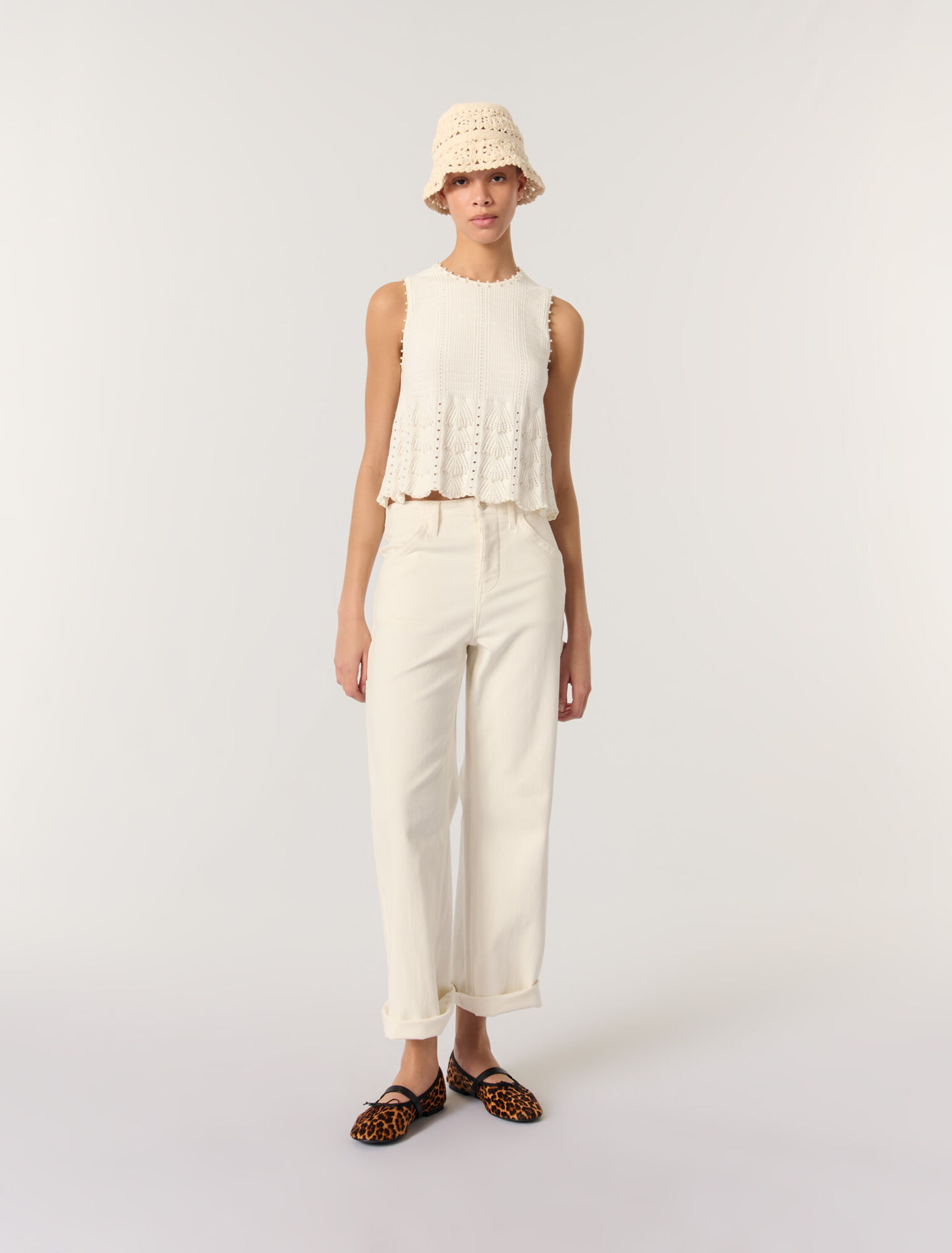 Top in maglia pointelle con perle