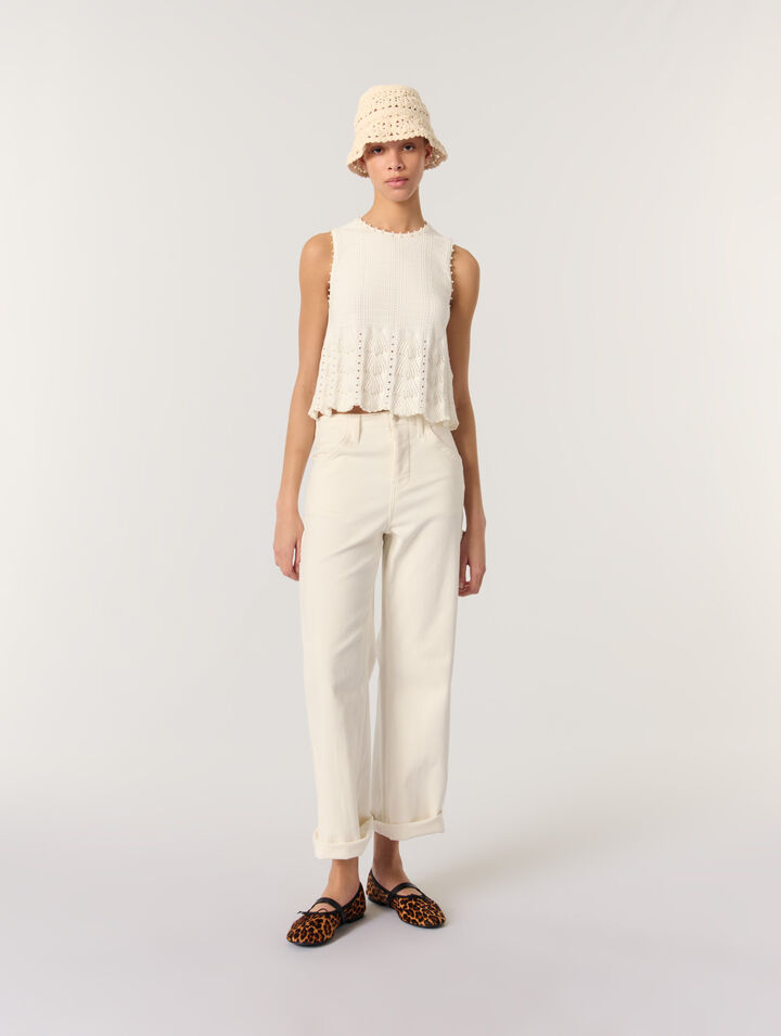 Top in maglia pointelle con perle