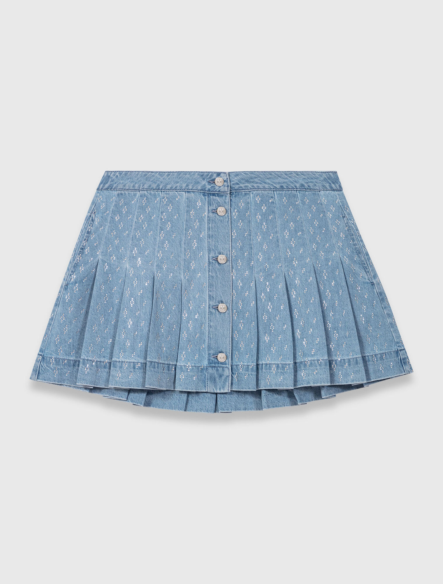 Gonna plissettata denim con strass