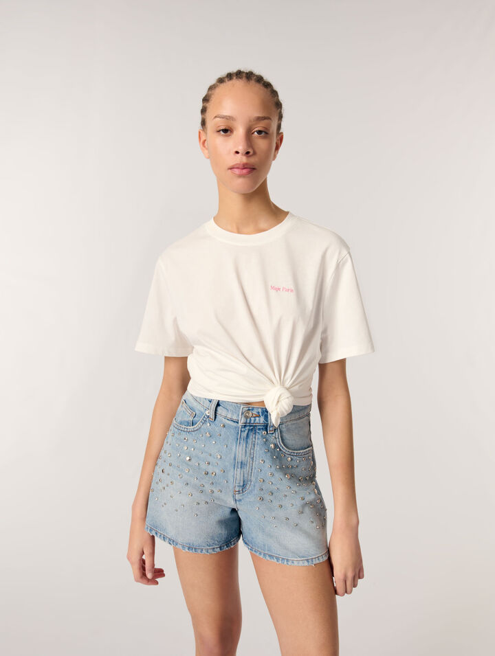 Shorts in denim con borchie