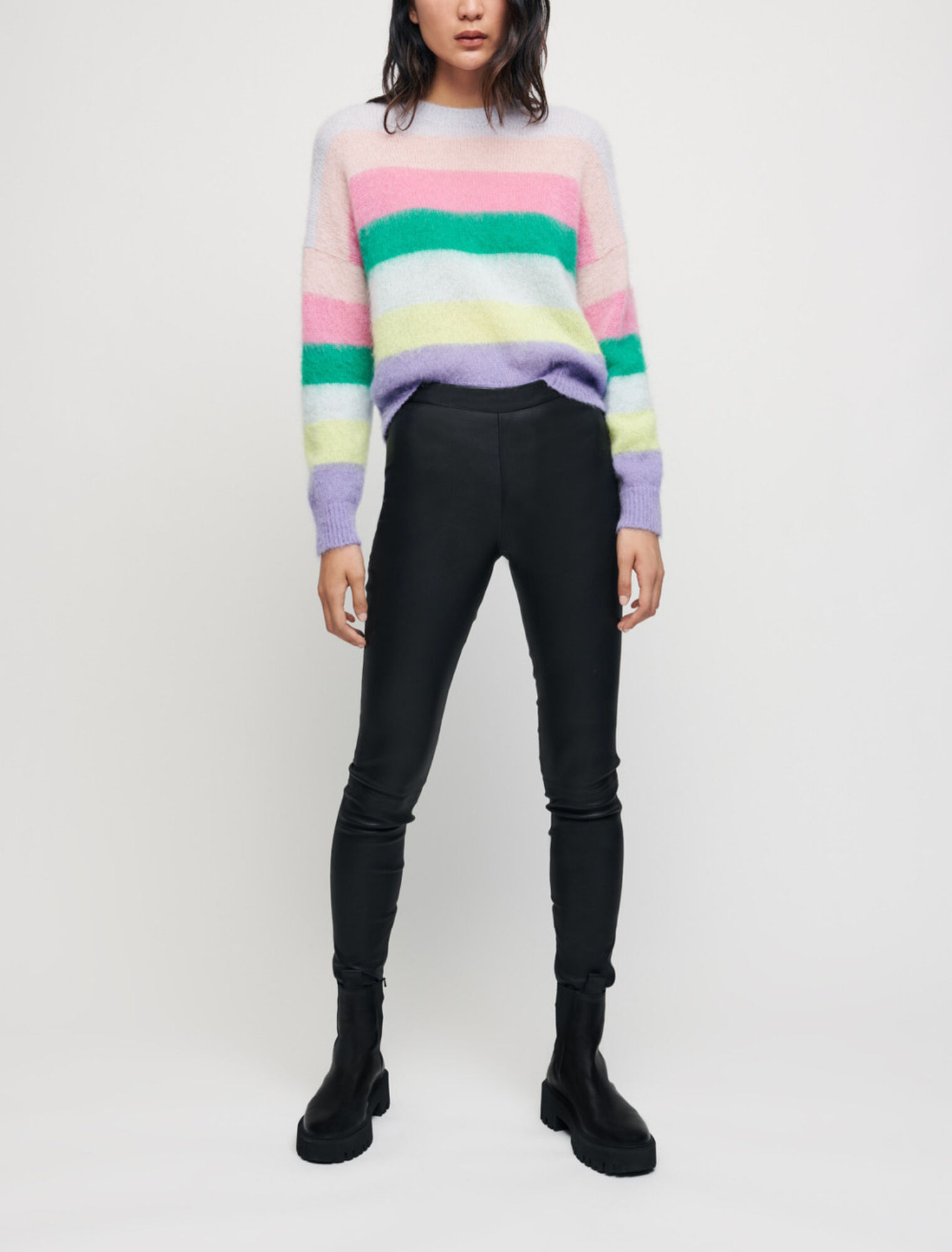 Stretch leggings in pelle a vita alta