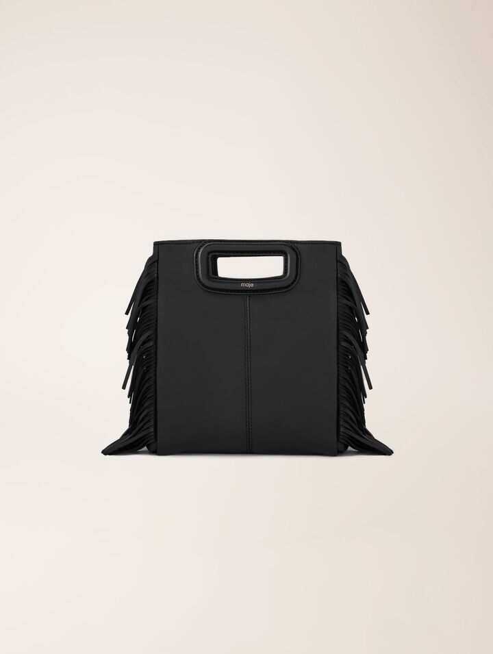Borsa M con frange in pelle liscia