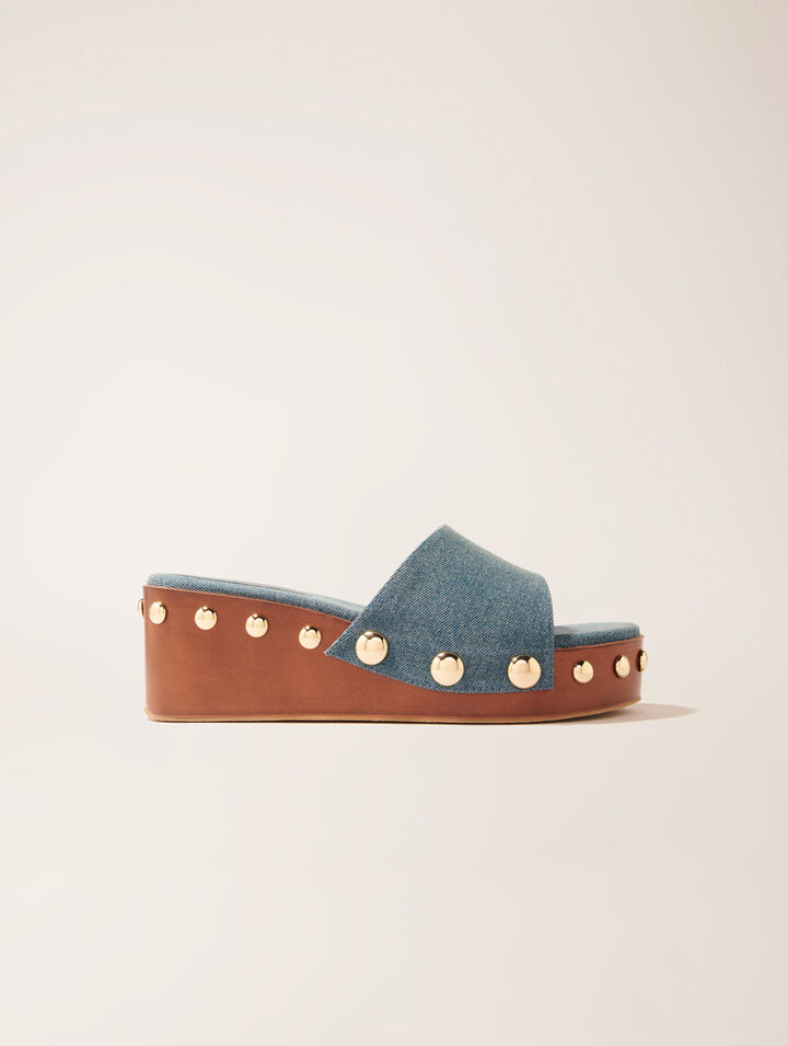 Mules con zeppa in denim e borchie