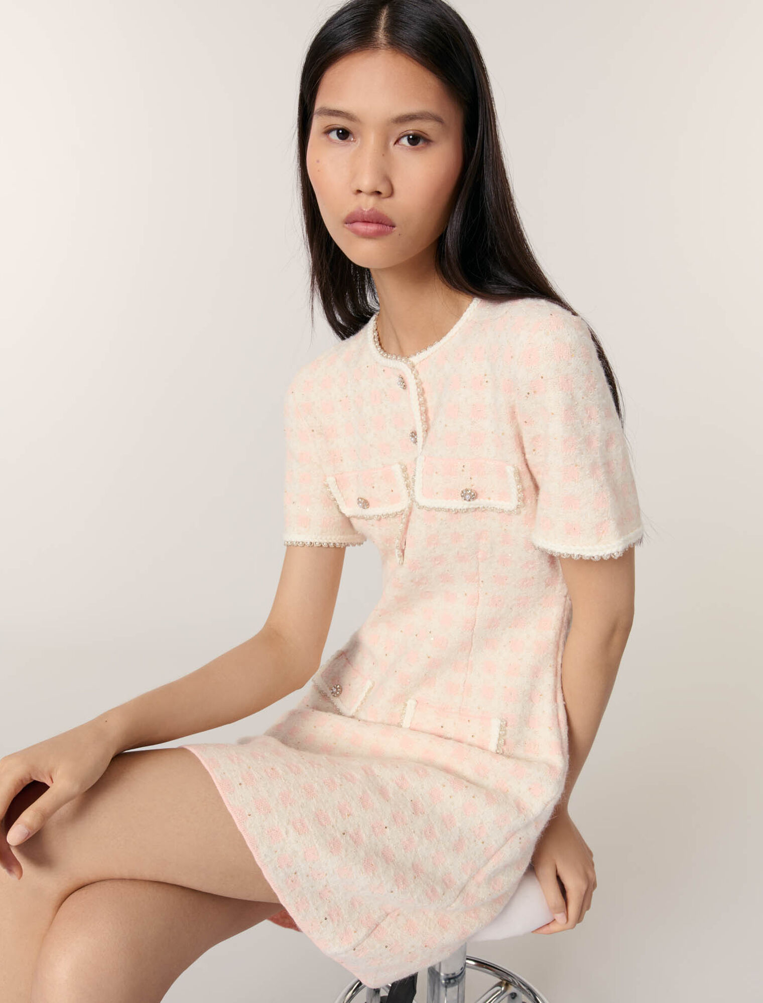 Abito corto in maglia effetto tweed