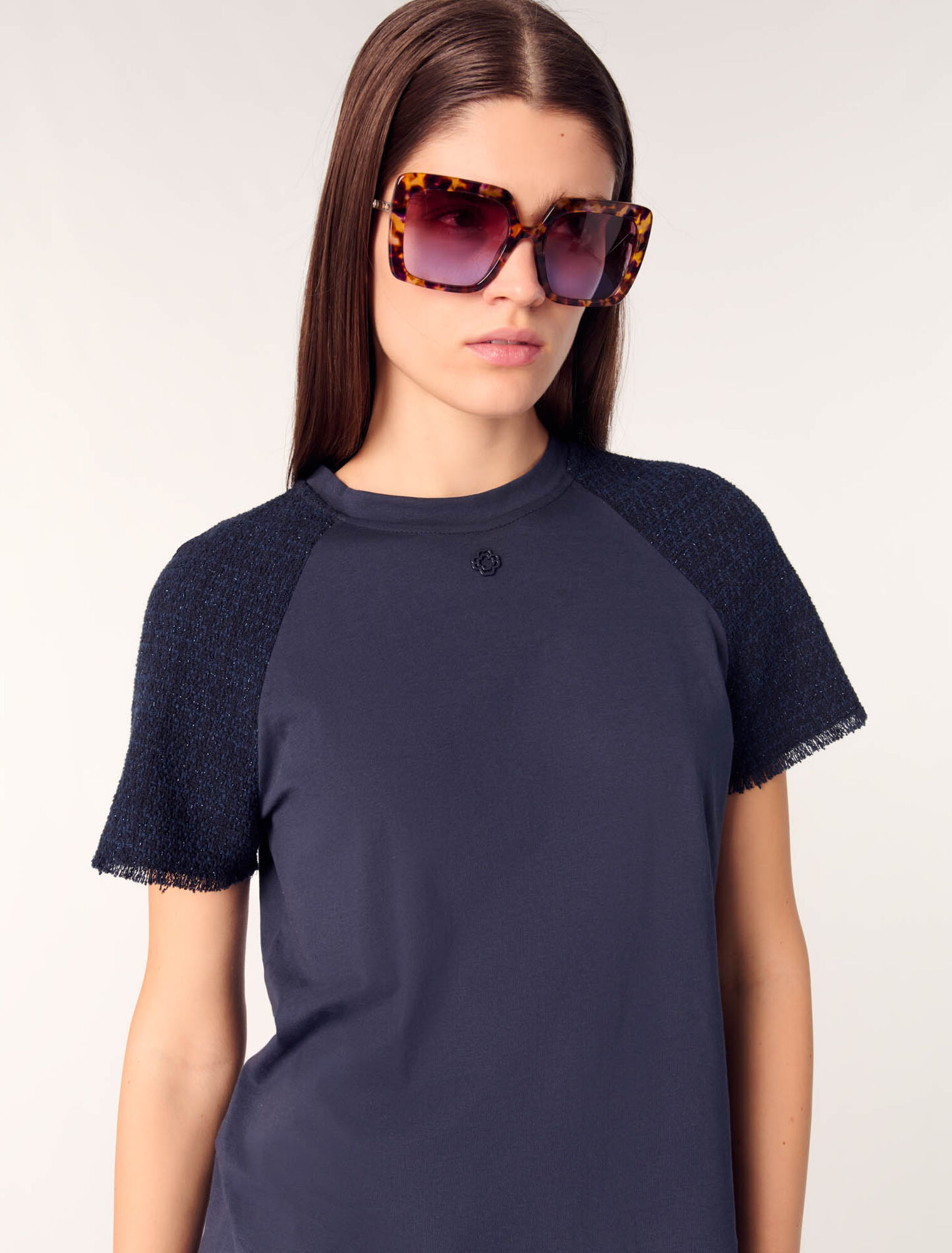 T-shirt con maniche in tweed