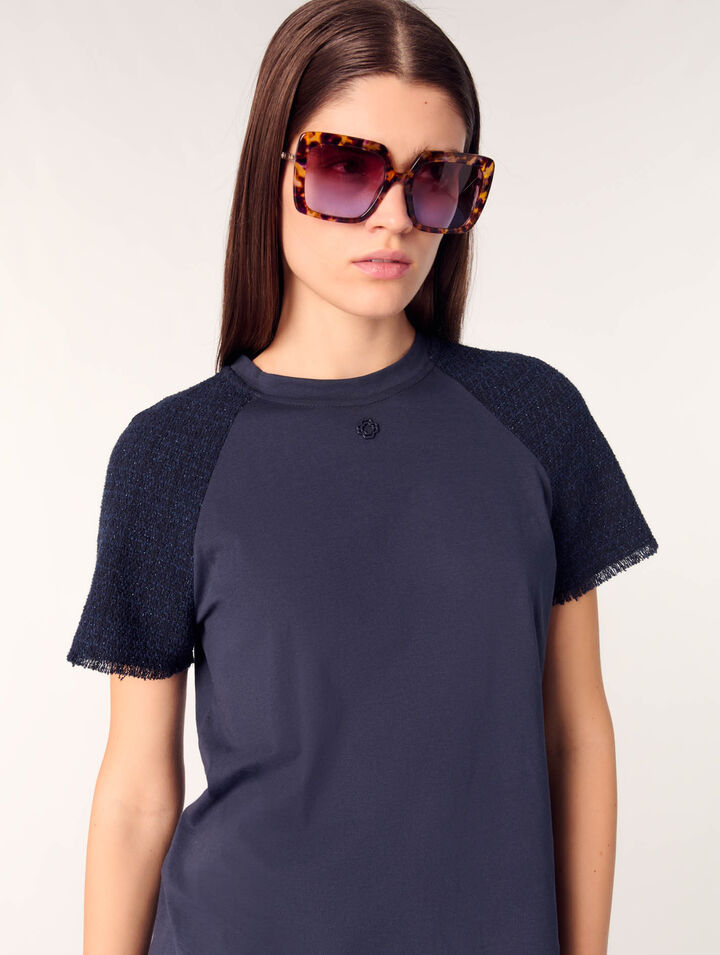 T-shirt con maniche in tweed