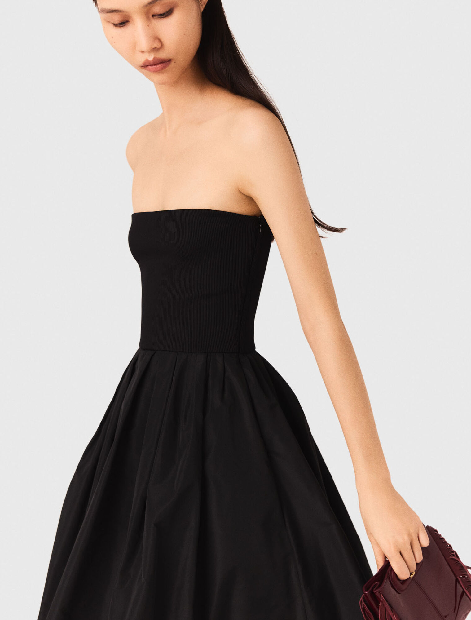 Abito bustier in maglia e taffetà