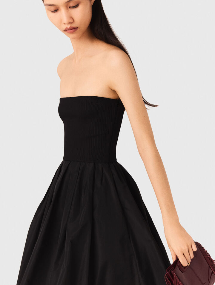 Abito bustier in maglia e taffetà