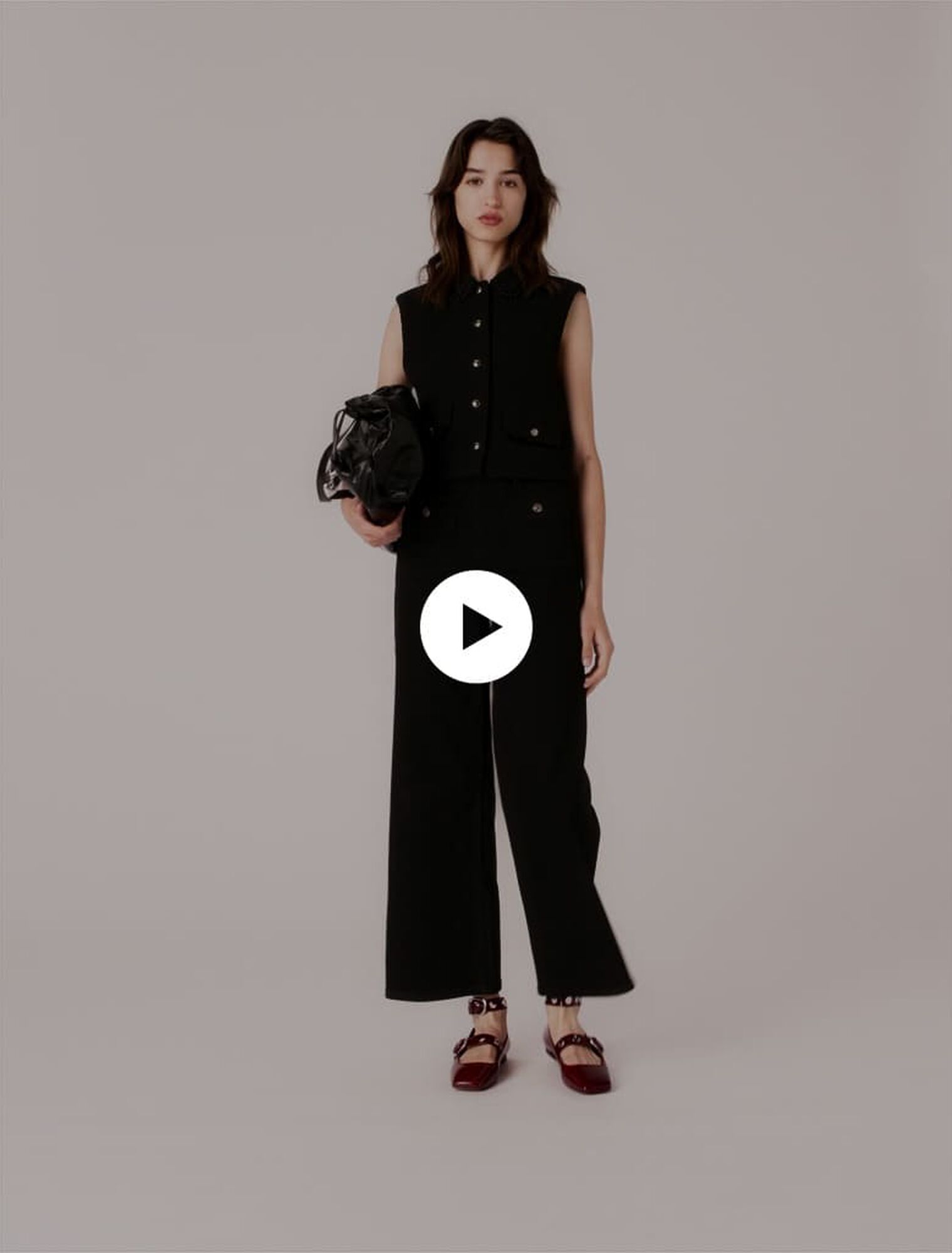 Top in tweed con profili in velluto