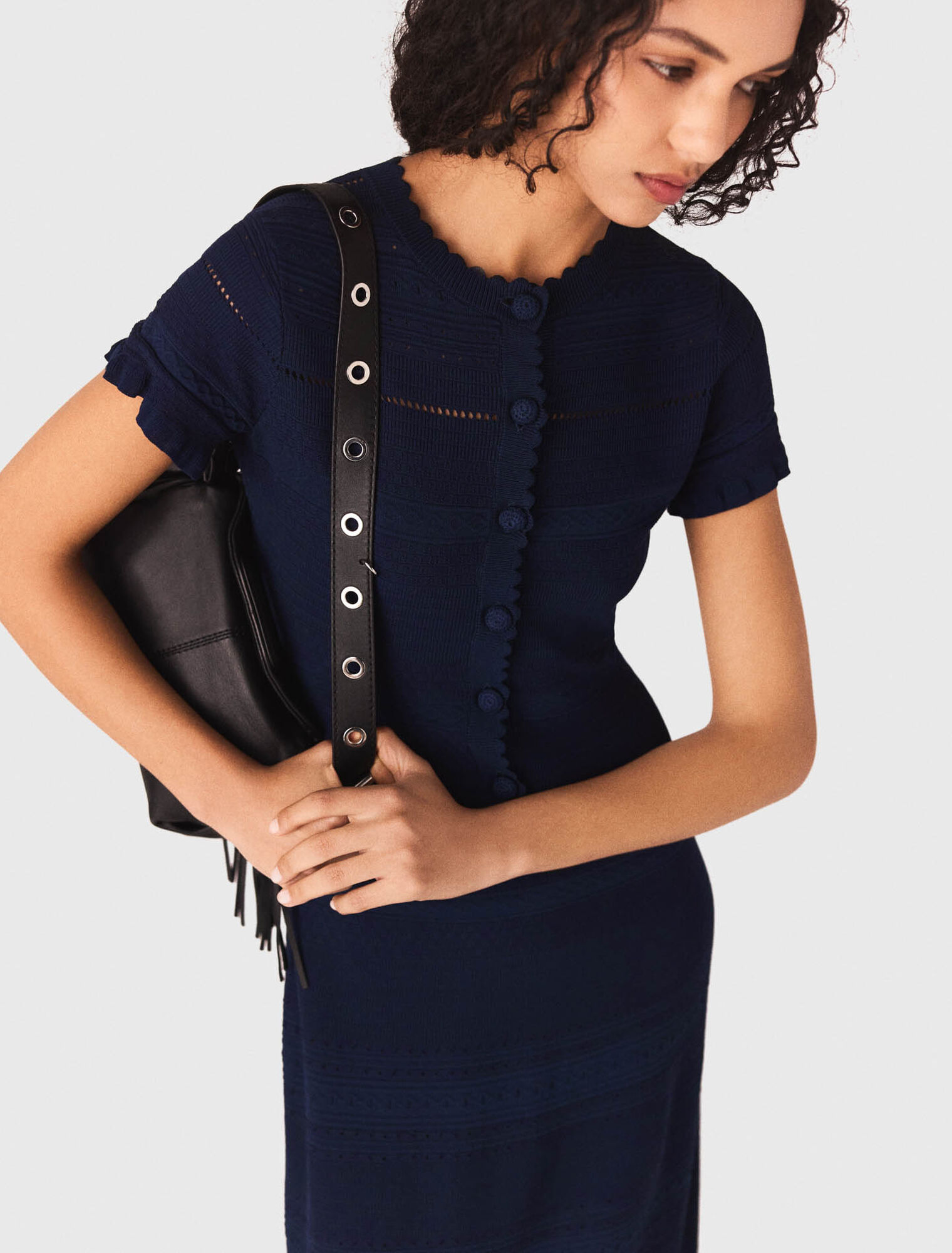 Abito lungo in maglia con volant