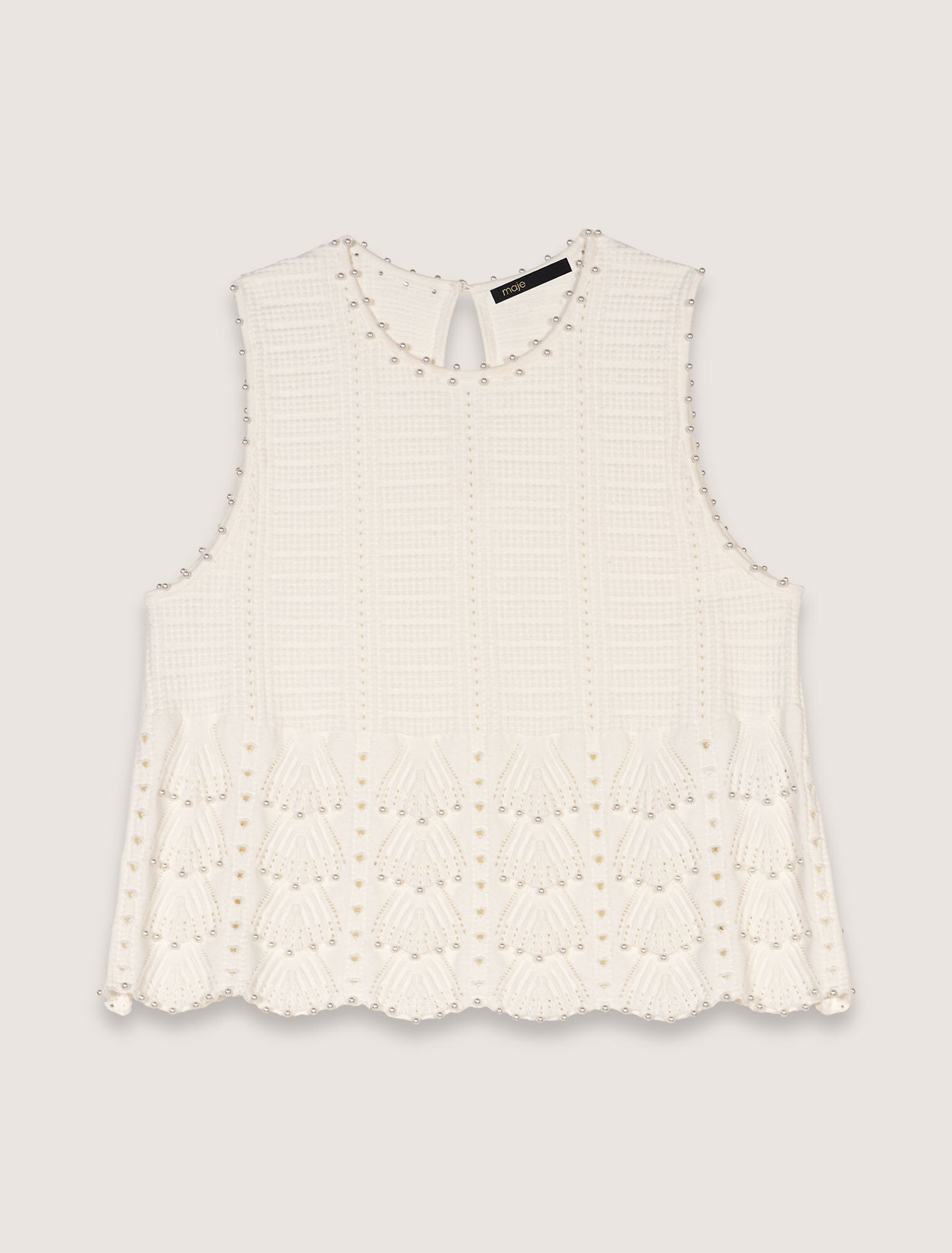Top in maglia pointelle con perle