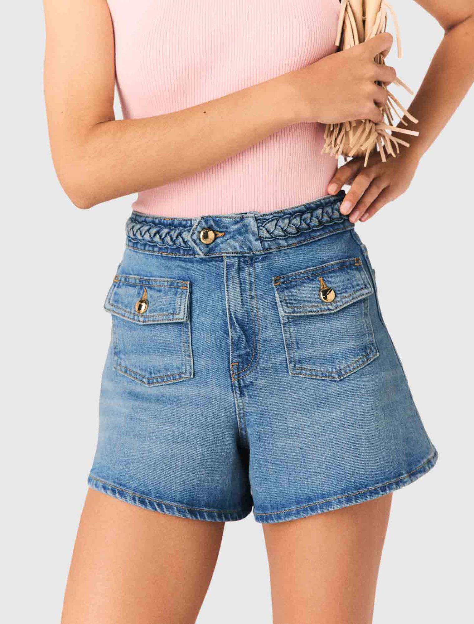 Shorts in denim intrecciato