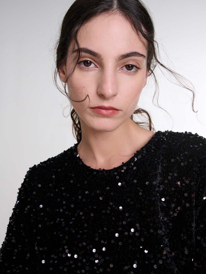 Top in velluto con paillettes