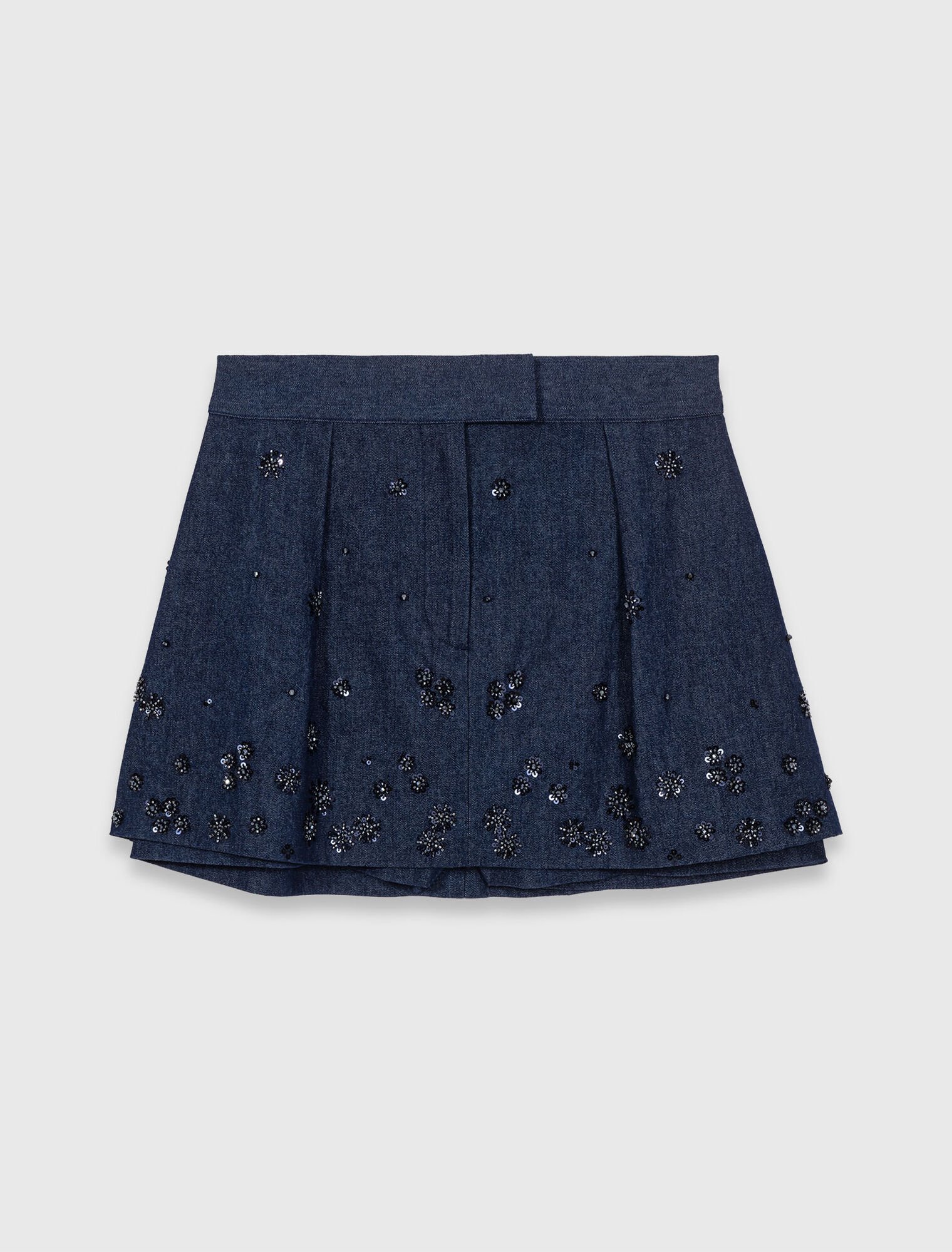 Short trompe l'oeil denim ricamato