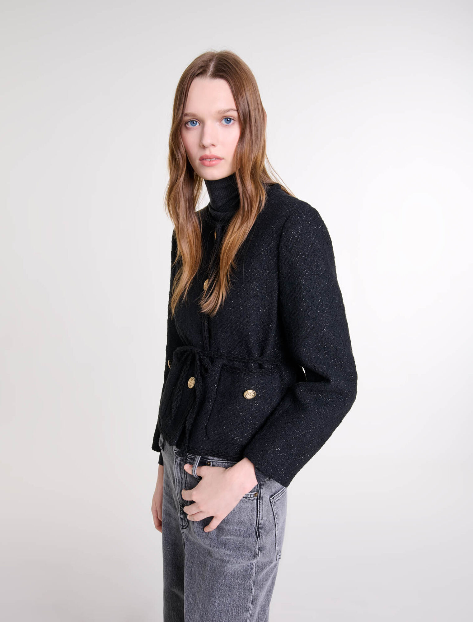 Giacca dritta in tweed brillante