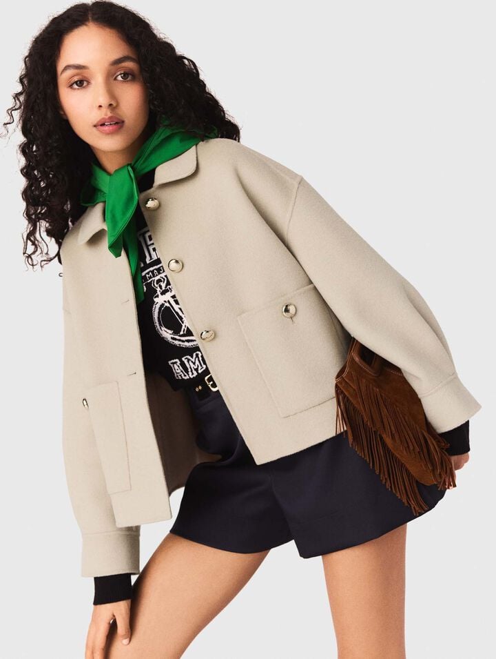 Giacca corta in lana e retro pliss&eacute;