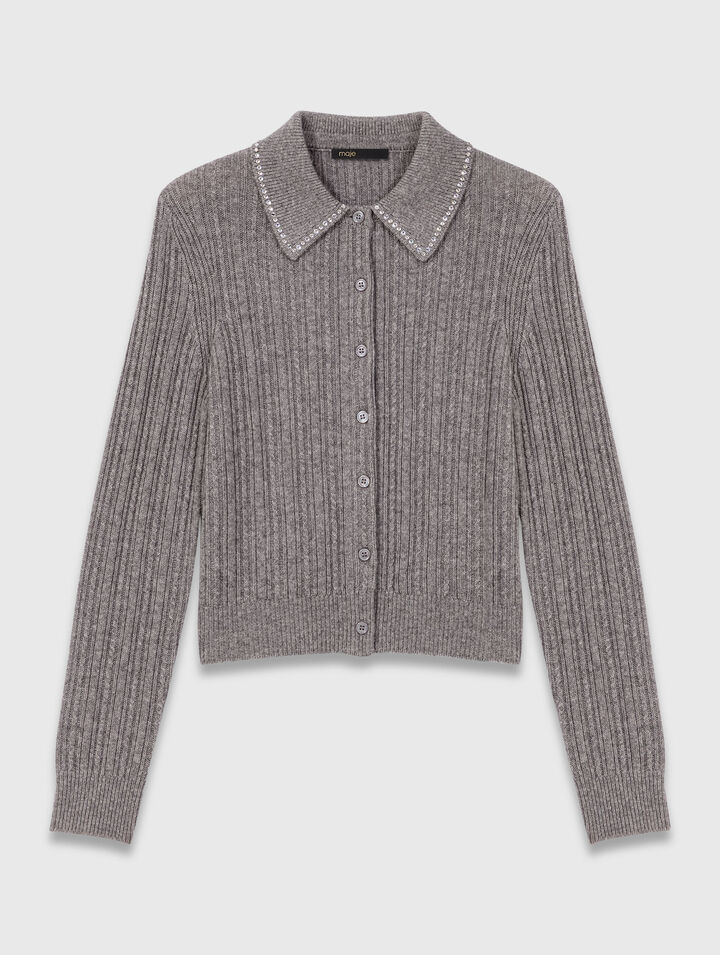 Cardigan con colletto glitterato