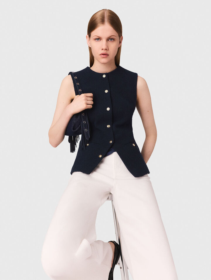 Giacca lunga in tweed senza maniche